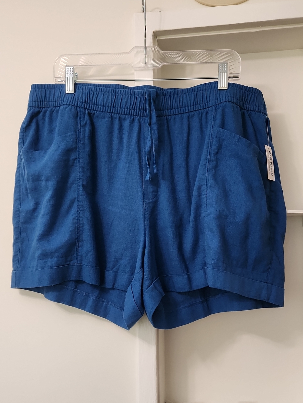 Old Navy High Waisted Linen Blend Utility Shorts Blue XL
